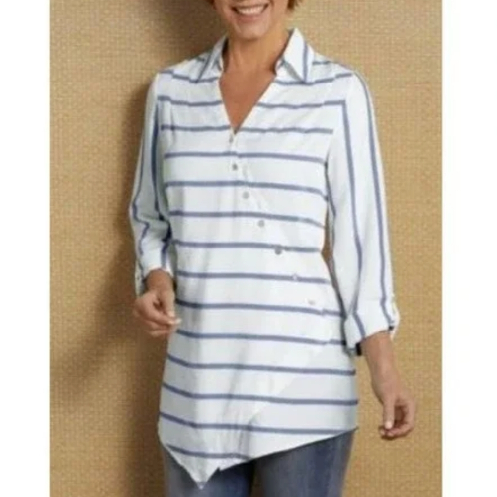 Soft Surroundings Asymmetrical Washed Tencel Tunic Top Women's XS White Boho 90s